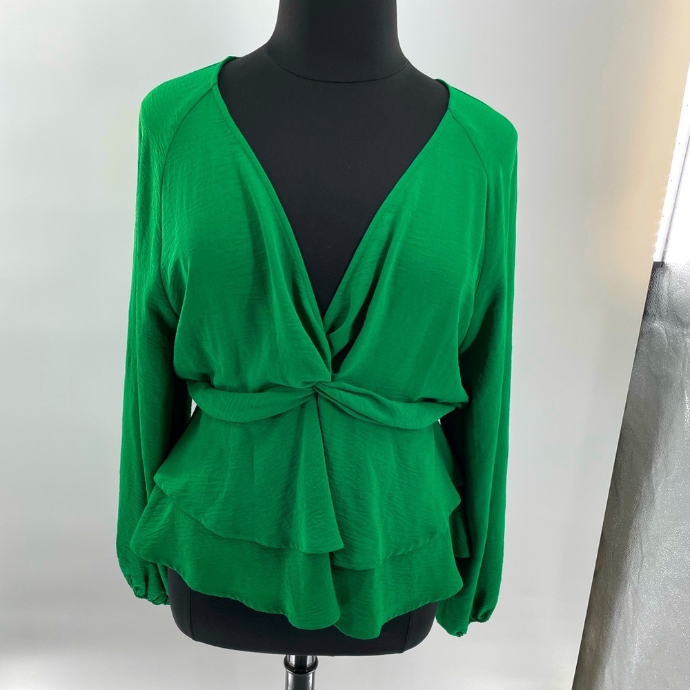 Plunging Neckline Ruffle Tier Blouse 1X